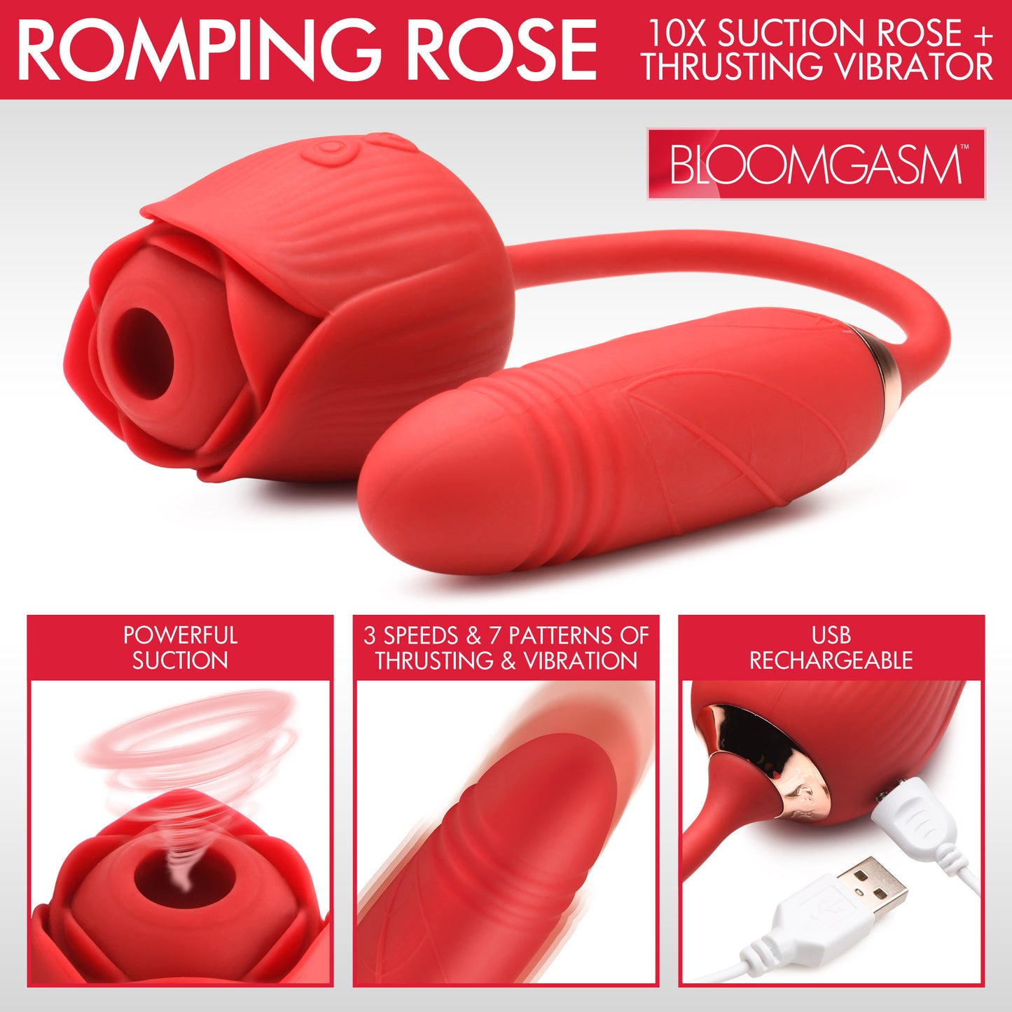 10x Romping Rose Suction And Thrusting Vibrator
